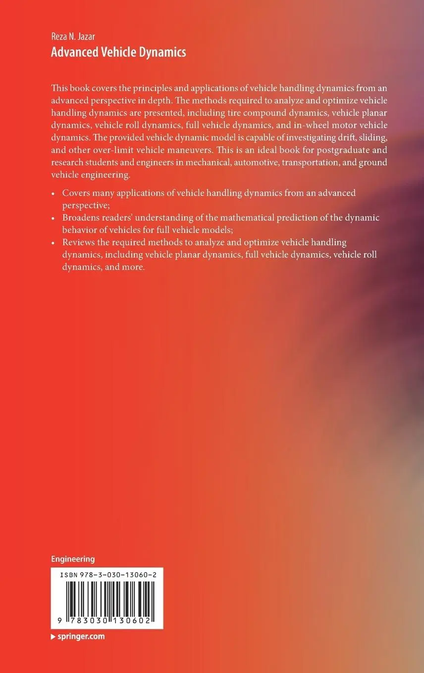 Rückseite: 9783030130602 | Advanced Vehicle Dynamics | Reza N. Jazar | Buch | xvi | Englisch