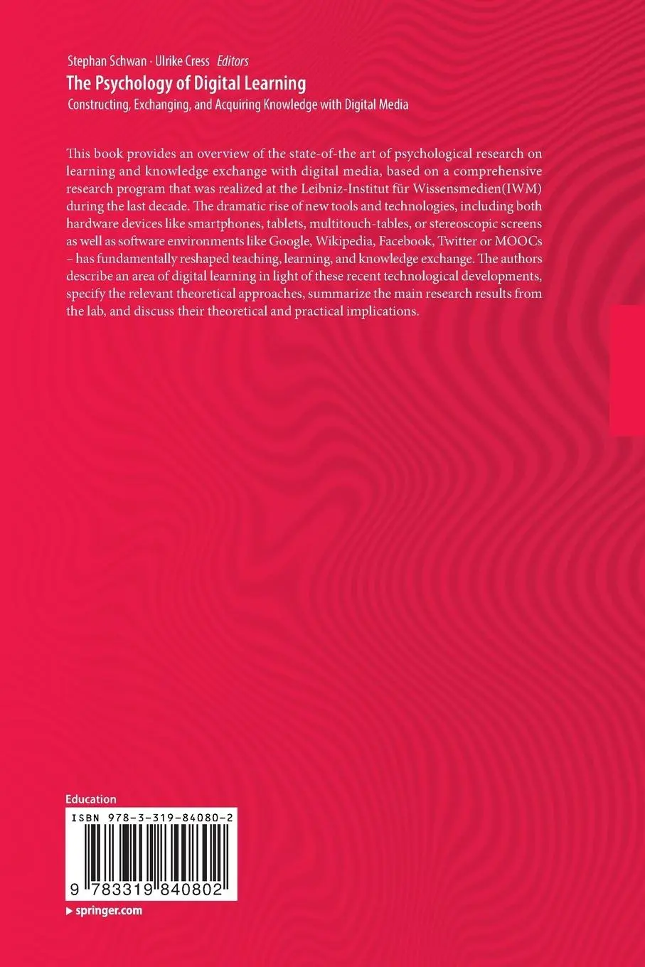 Rückseite: 9783319840802 | The Psychology of Digital Learning | Ulrike Cress (u. a.) | Buch | xii