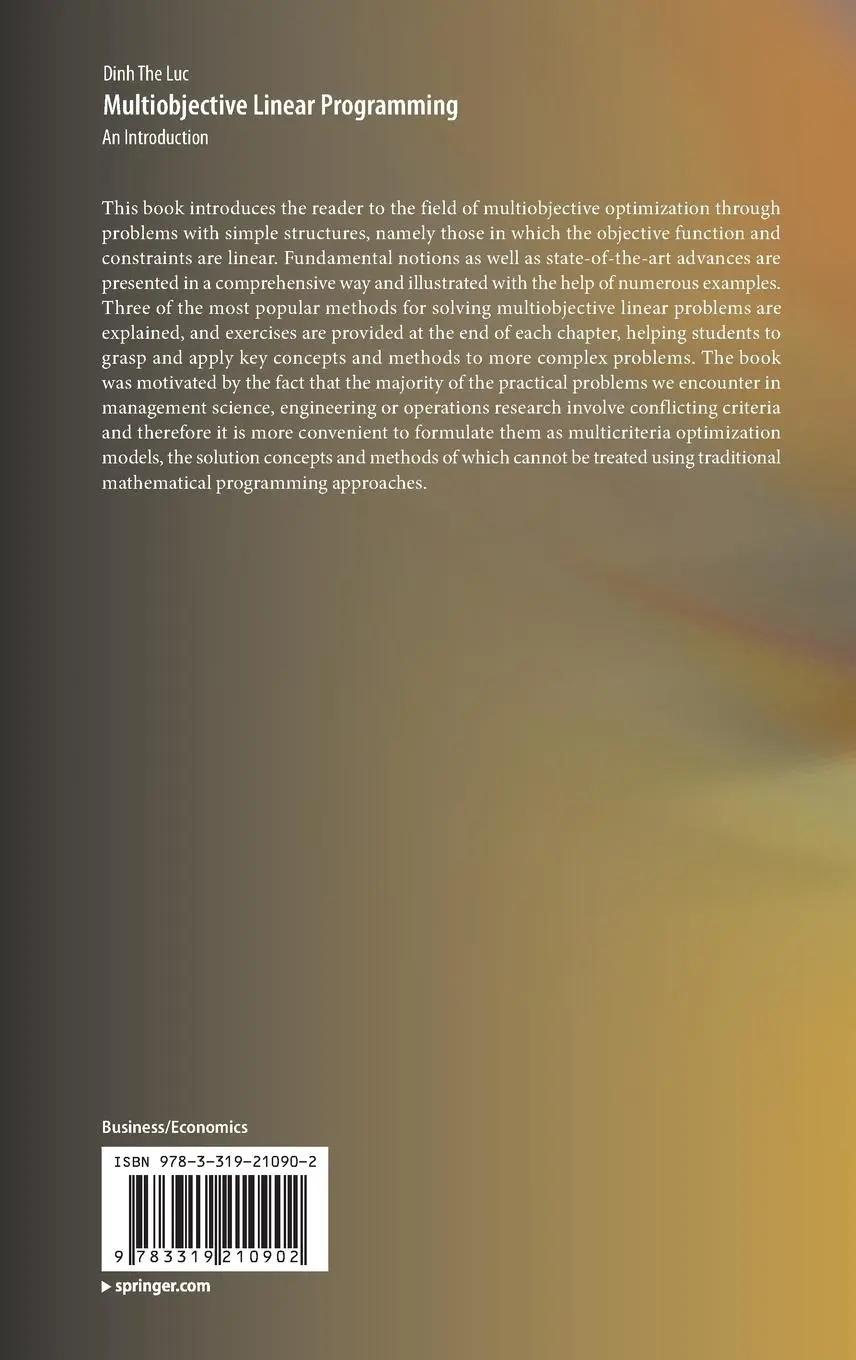 Rückseite: 9783319210902 | Multiobjective Linear Programming | An Introduction | Dinh The Luc
