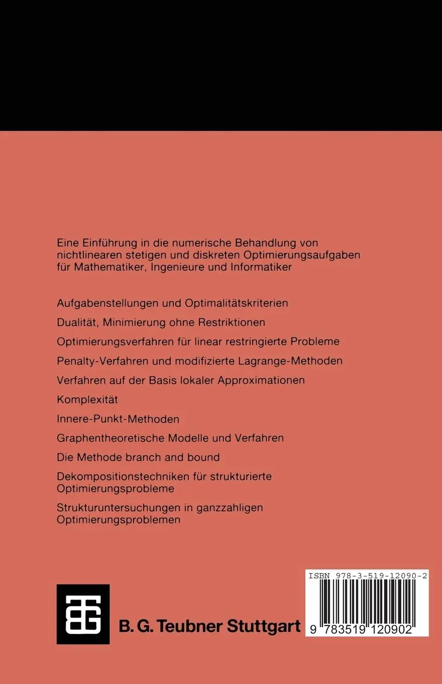 Rückseite: 9783519120902 | Numerik der Optimierung | Johannes Terno (u. a.) | Taschenbuch | 1997