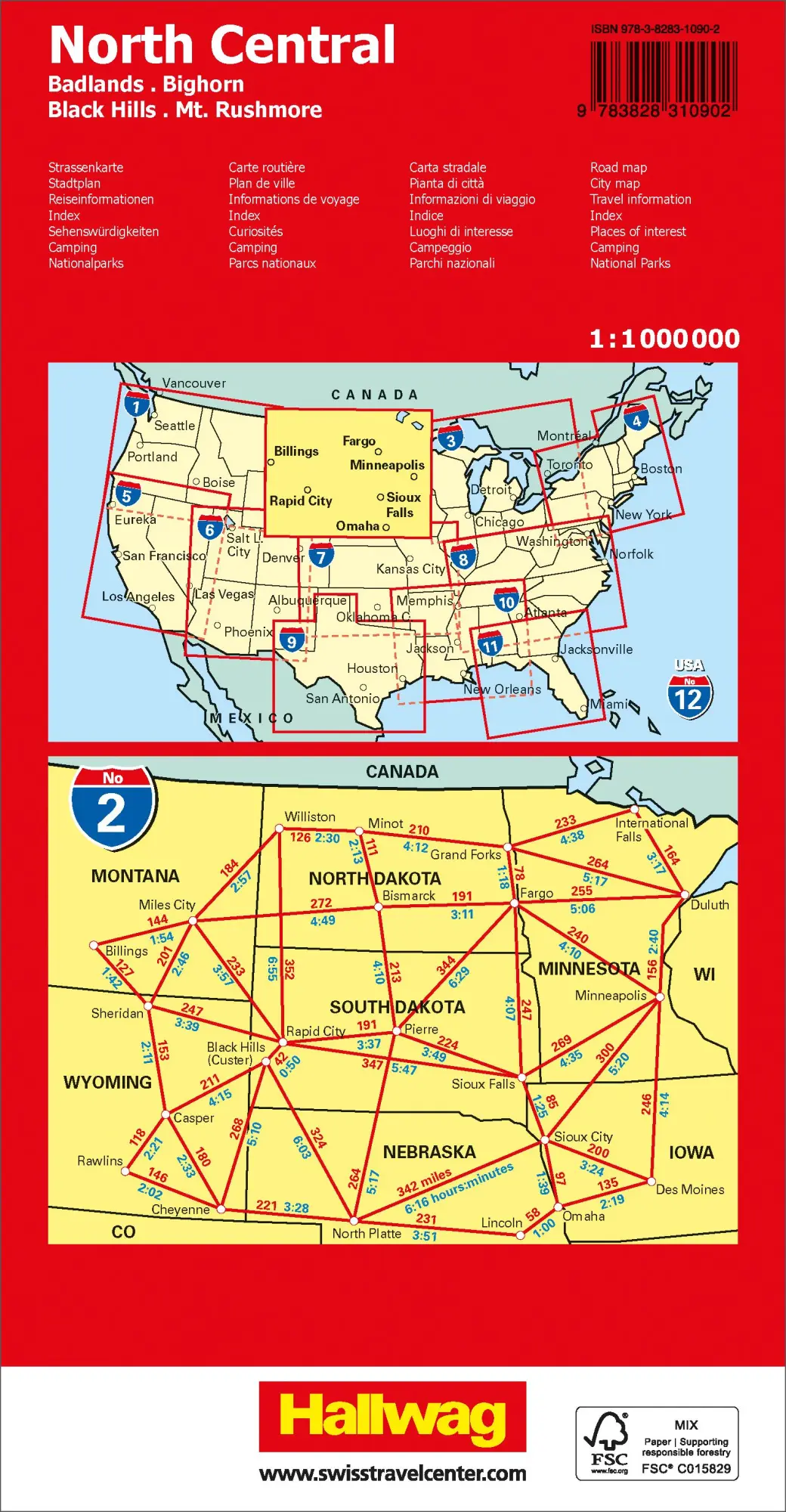 Rückseite: 9783828310902 | Hallwag Strassenkarte USA, North Central 1:1 Mio. | AG | (Land-)Karte