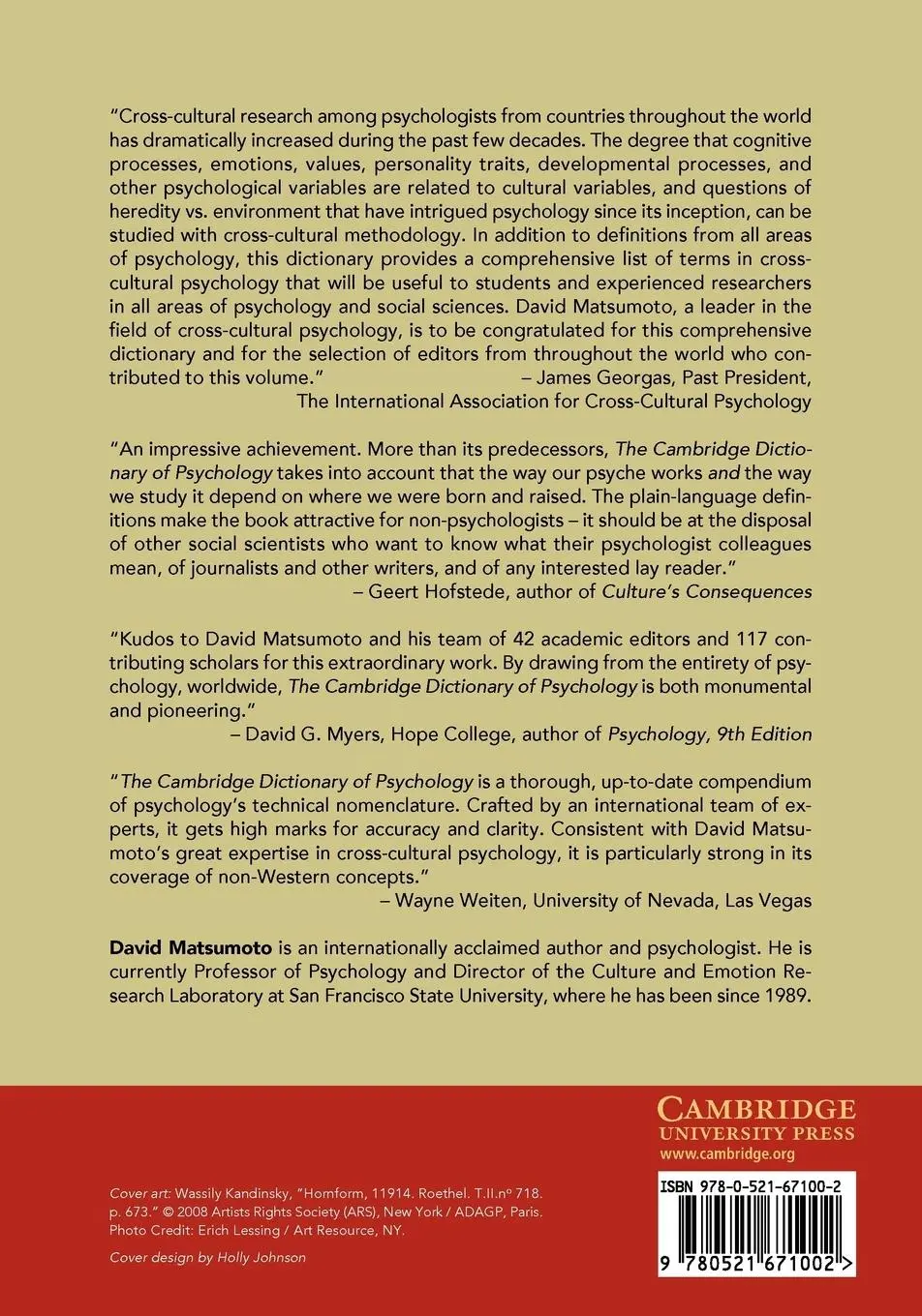 Rückseite: 9780521671002 | The Cambridge Dictionary of Psychology | David Matsumoto | Taschenbuch