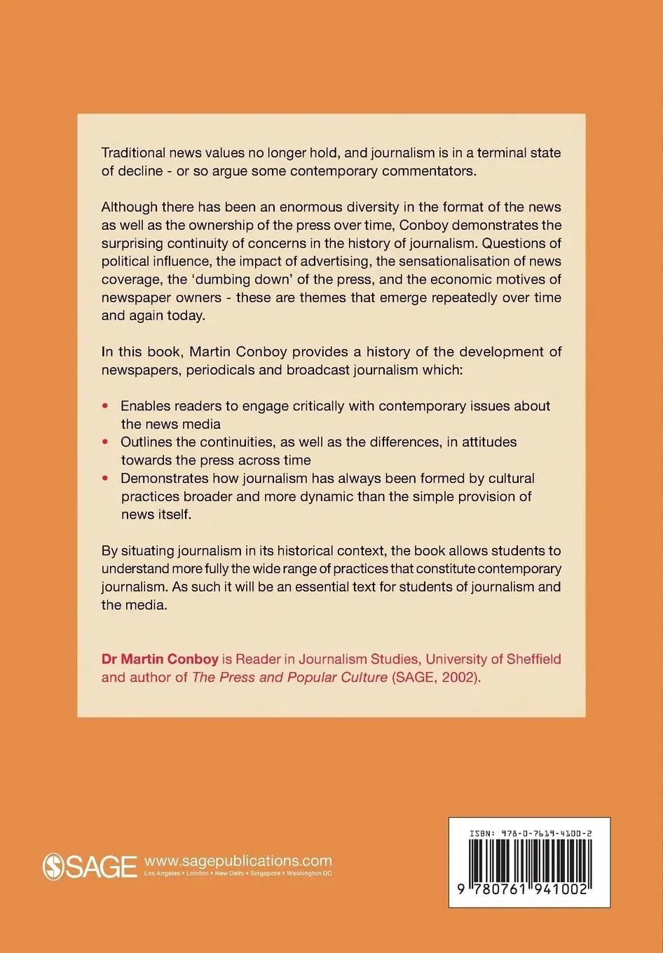Rückseite: 9780761941002 | Journalism | A Critical History | Martin Conboy | Taschenbuch | 2004
