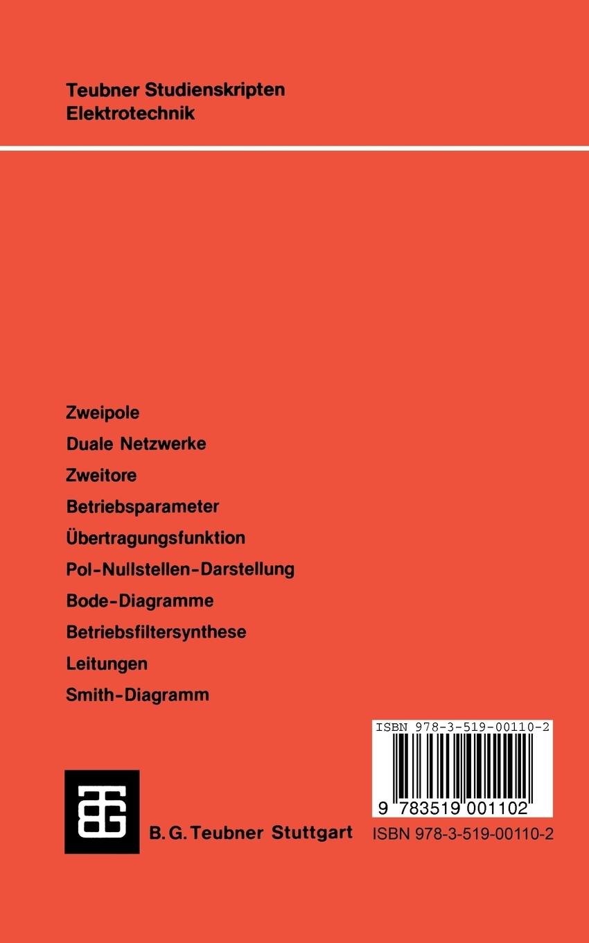 Rückseite: 9783519001102 | Netzwerkanalyse, Netzwerksynthese und Leitungstheorie | Ulbricht