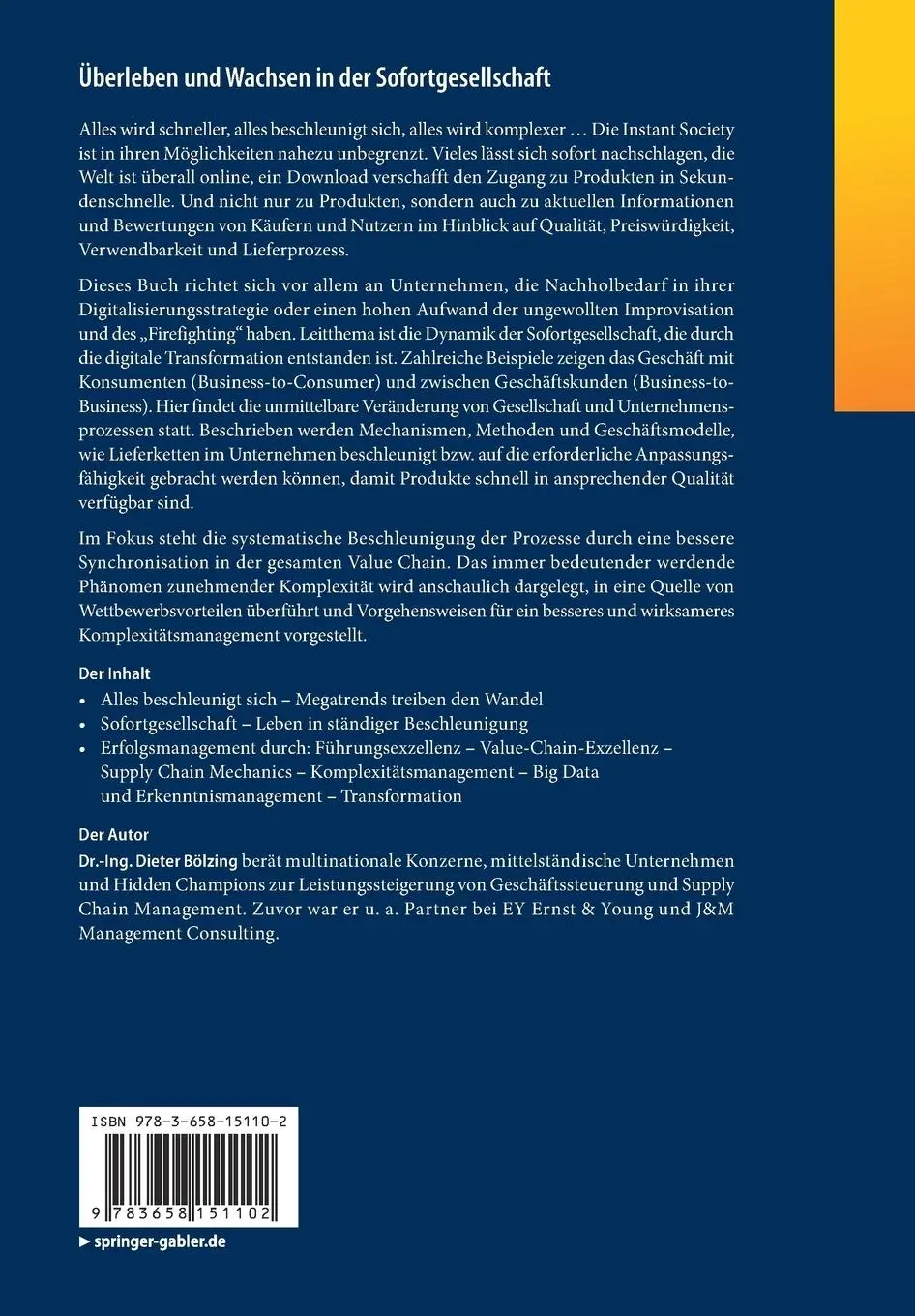 Rückseite: 9783658151102 | Überleben und Wachsen in der Sofortgesellschaft | Dieter Bölzing