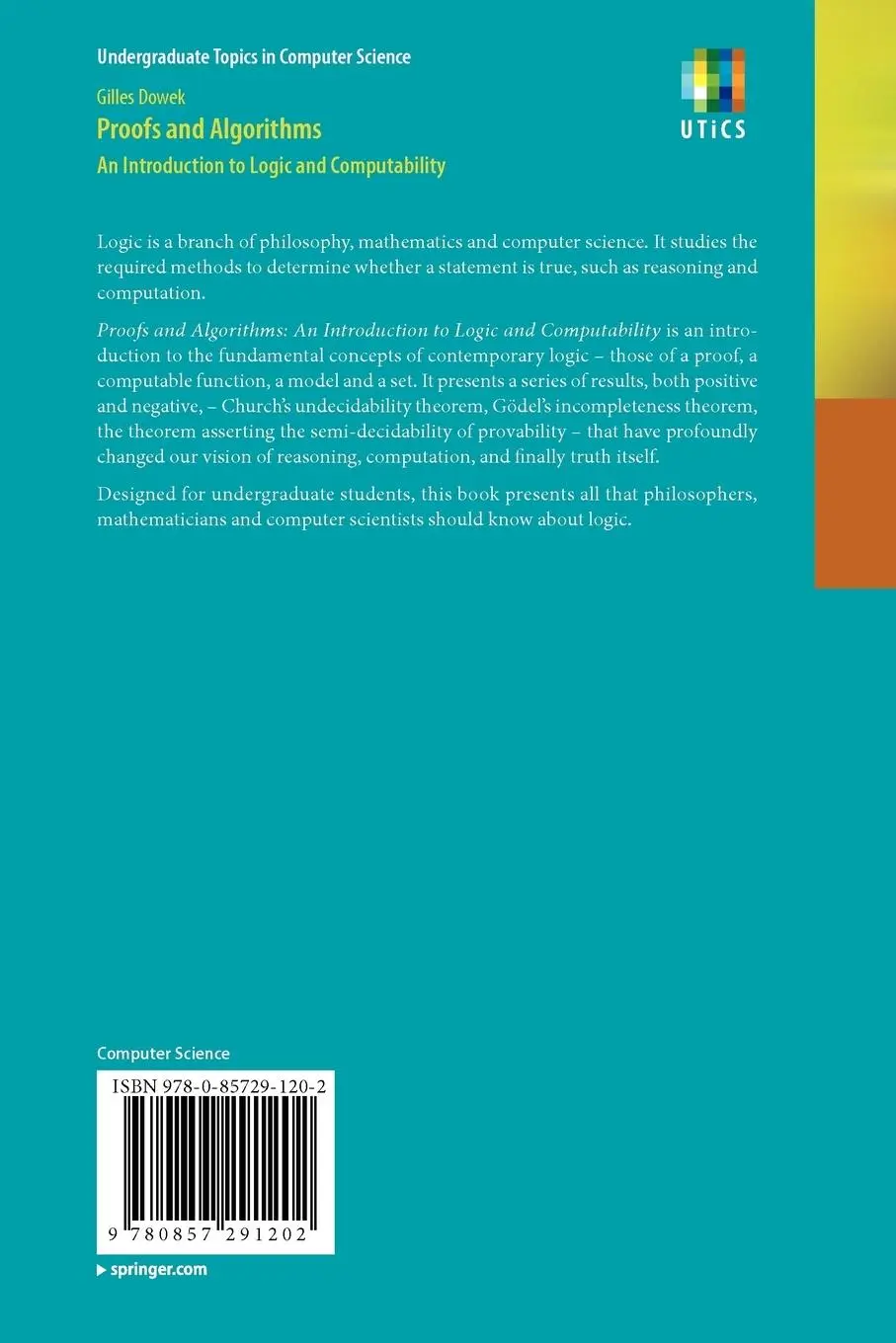 Rückseite: 9780857291202 | Proofs and Algorithms | An Introduction to Logic and Computability