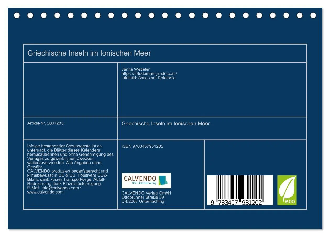 Bild: 9783457931202 | Griechische Inseln im Ionischen Meer (Tischkalender 2026 DIN A5...