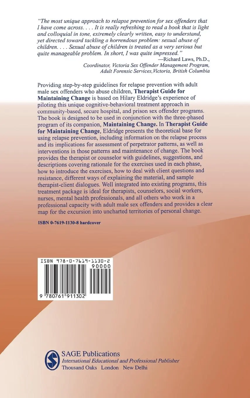 Rückseite: 9780761911302 | Therapist Guide for Maintaining Change | Hilary Eldridge | Buch | 1997