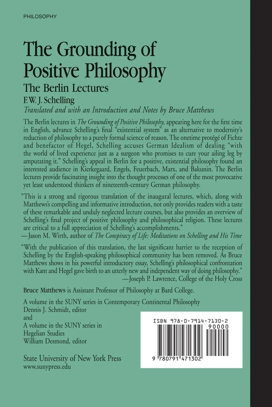 Rückseite: 9780791471302 | The Grounding of Positive Philosophy | The Berlin Lectures | Schelling