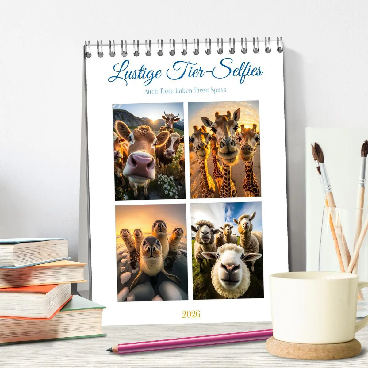 Bild: 9783516321302 | Lustige Tier-Selfies (Tischkalender 2026 DIN A5 hoch), CALVENDO...