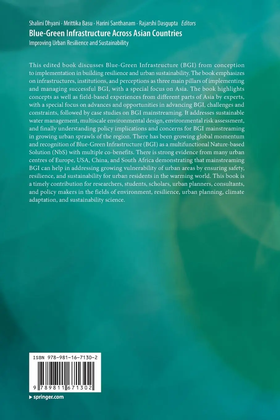 Rückseite: 9789811671302 | Blue-Green Infrastructure Across Asian Countries | Dhyani (u. a.)