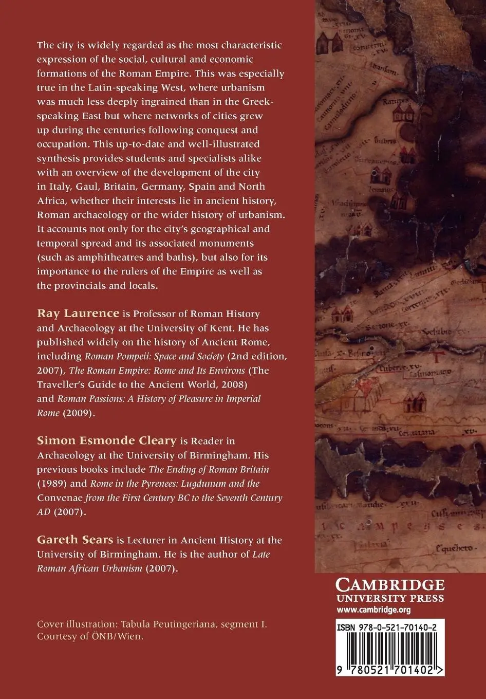Rückseite: 9780521701402 | The City in the Roman West, c.250 BC-c.AD 250 | Cleary (u. a.) | Buch