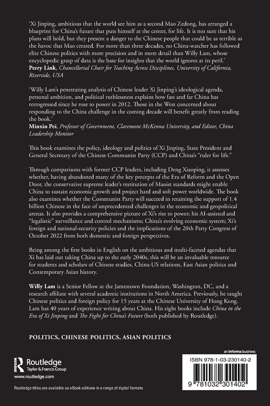 Rückseite: 9781032301402 | Xi Jinping | The Hidden Agendas of China's Ruler for Life | Willy Lam