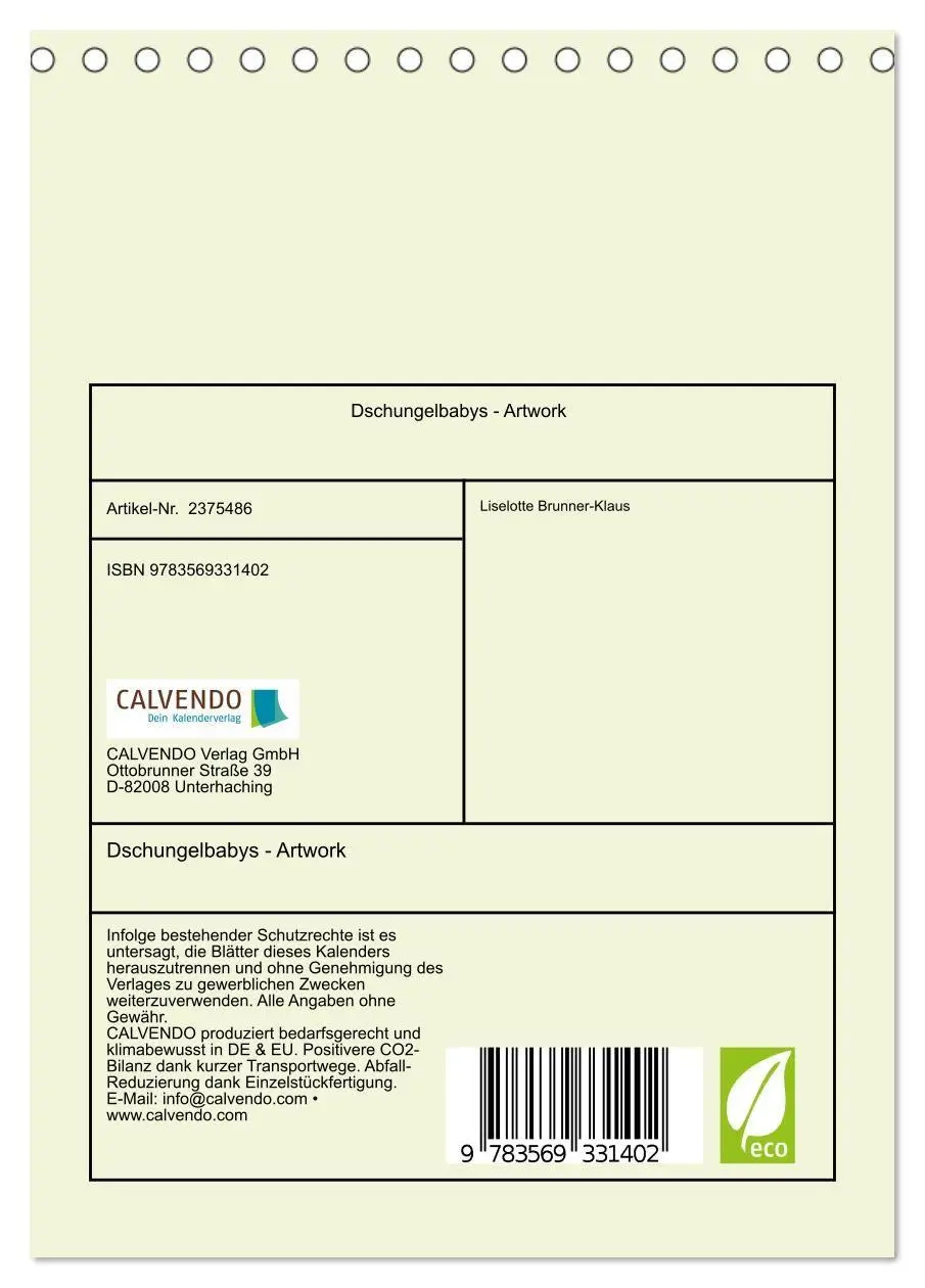 Bild: 9783569331402 | Dschungelbabys - Artwork (Tischkalender 2027 DIN A5 hoch), CALVENDO...