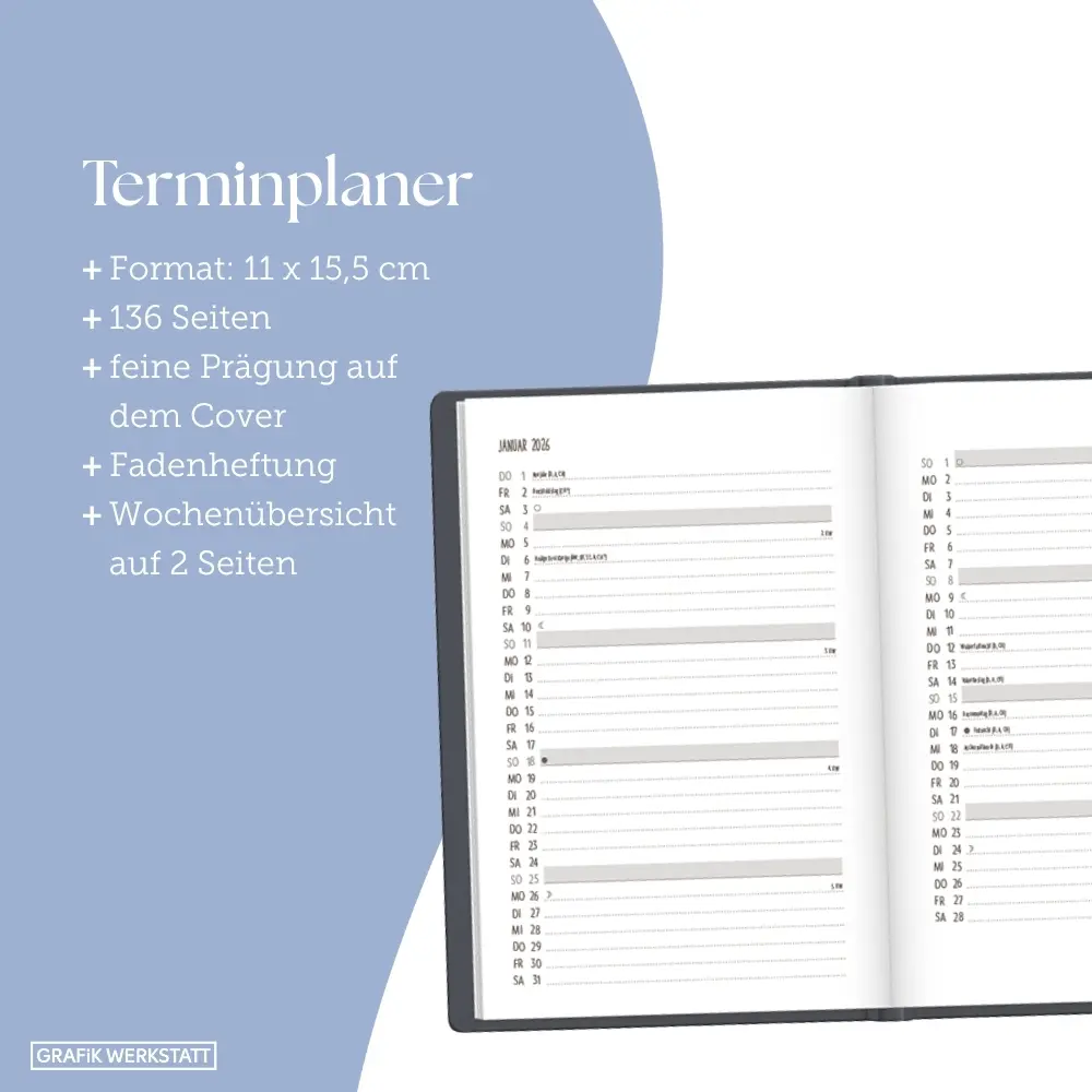 Bild: 9783986361402 | Terminplaner Lederlook 2026 Schwarz | Terminplaner Lederlook A6 | Buch