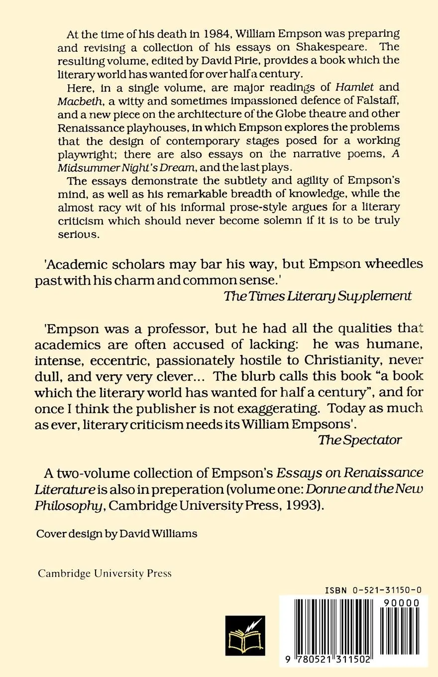 Rückseite: 9780521311502 | Essays on Shakespeare | William Empson | Taschenbuch | Englisch | 1986