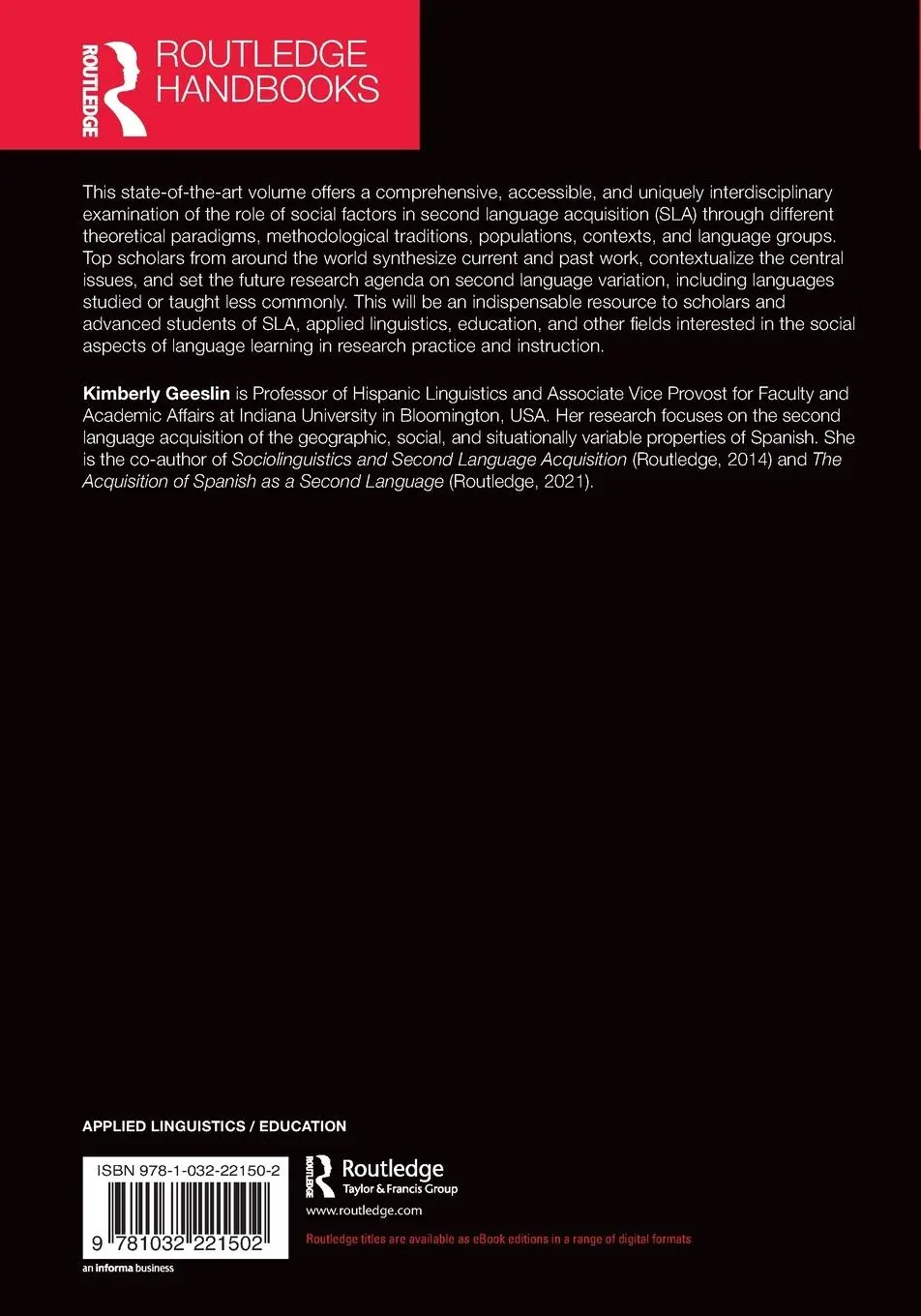 Rückseite: 9781032221502 | The Routledge Handbook of Second Language Acquisition and...