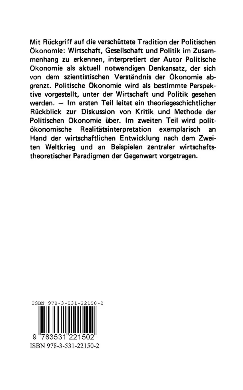 Rückseite: 9783531221502 | Politische Ökonomie | Apologien und Kritiken des Kapitalismus | Zinn