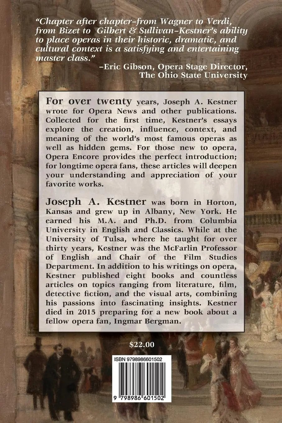 Rückseite: 9798986601502 | Opera Encore | Collected Essays on the Grand Art | Joseph A. Kestner
