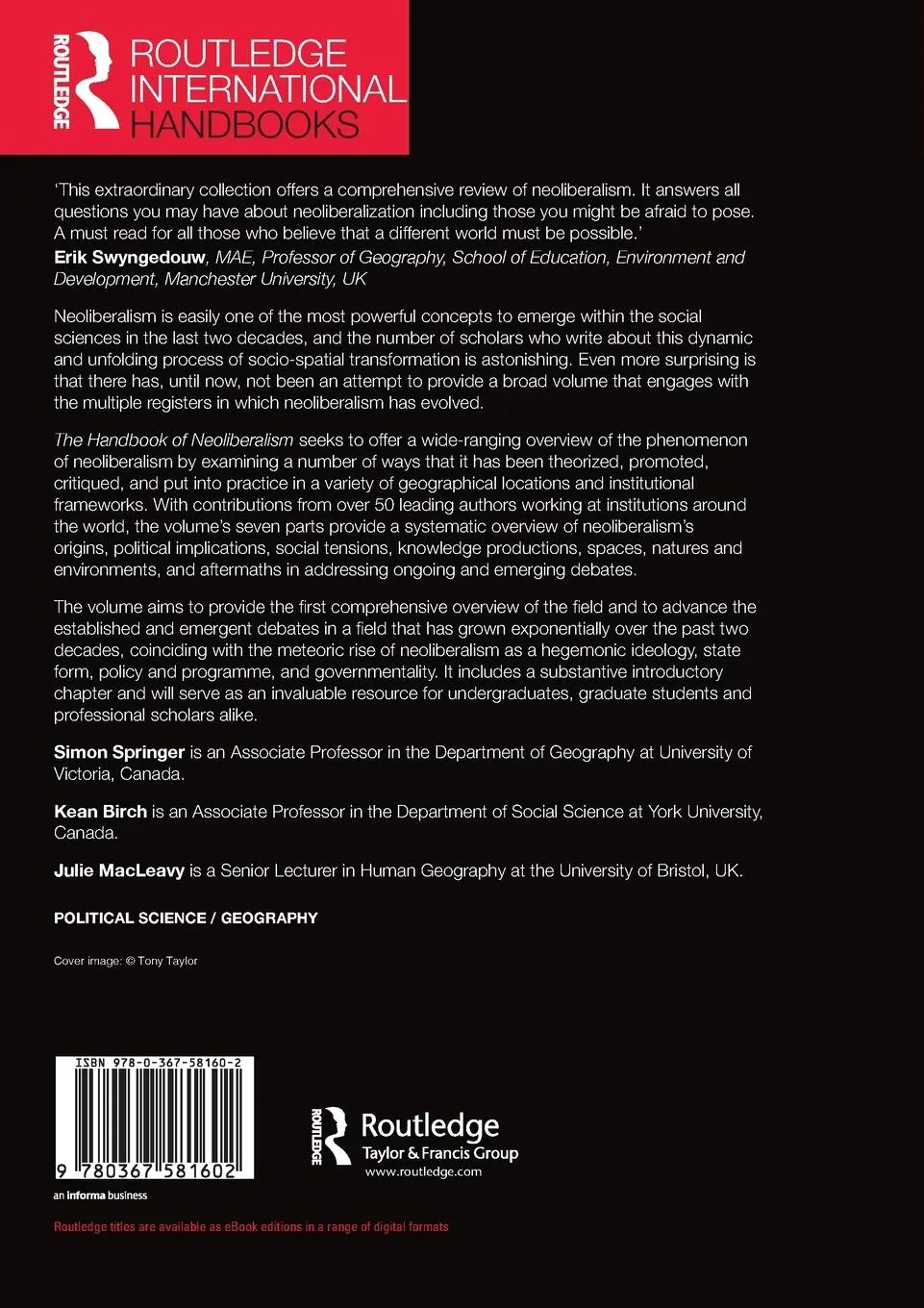 Rückseite: 9780367581602 | The Handbook of Neoliberalism | Julie Macleavy (u. a.) | Taschenbuch