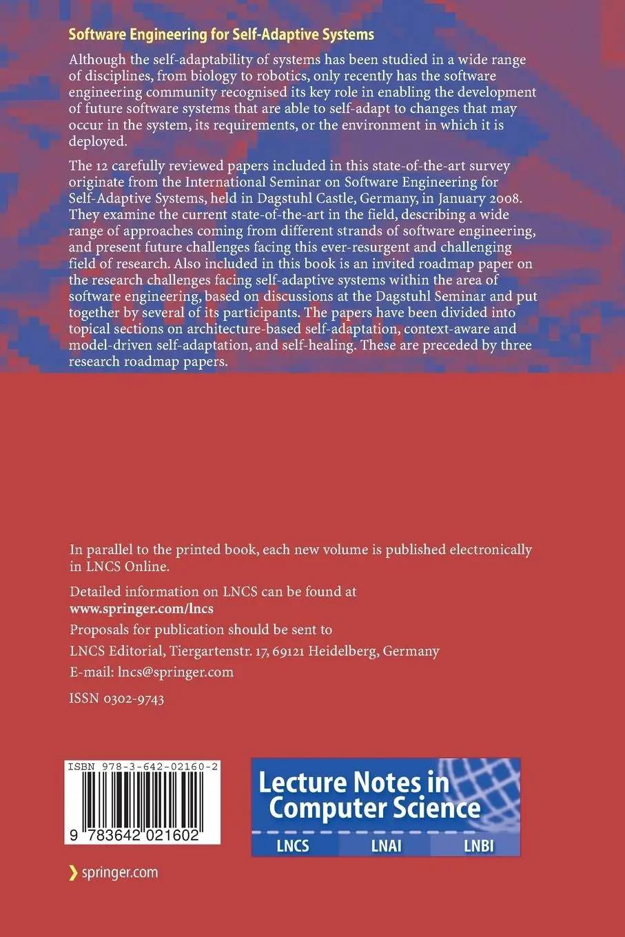 Rückseite: 9783642021602 | Software Engineering for Self-Adaptive Systems | Cheng (u. a.) | Buch