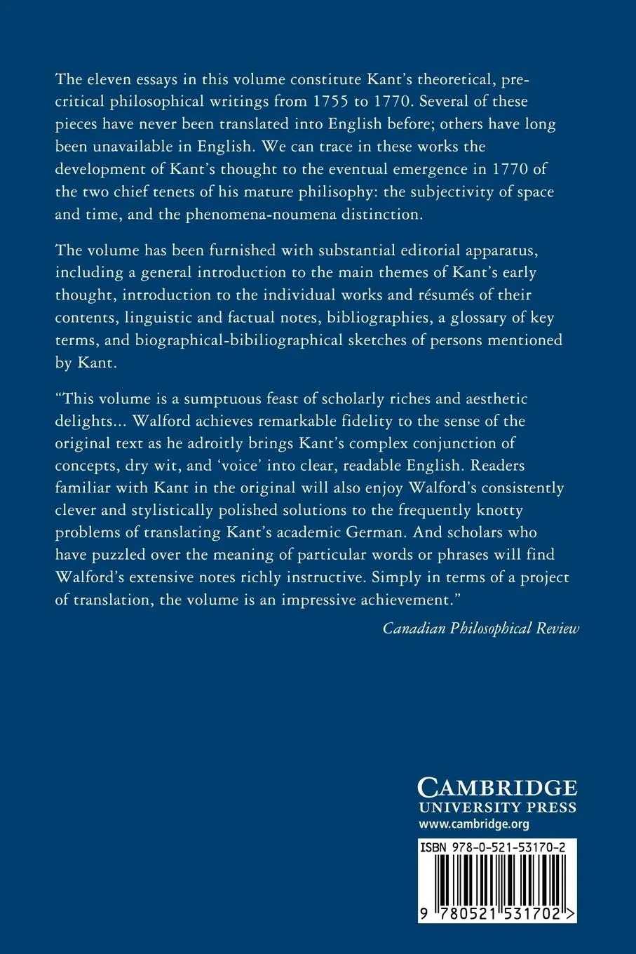 Rückseite: 9780521531702 | Theoretical Philosophy, 1755 1770 | Immanuel Kant | Taschenbuch | 2009