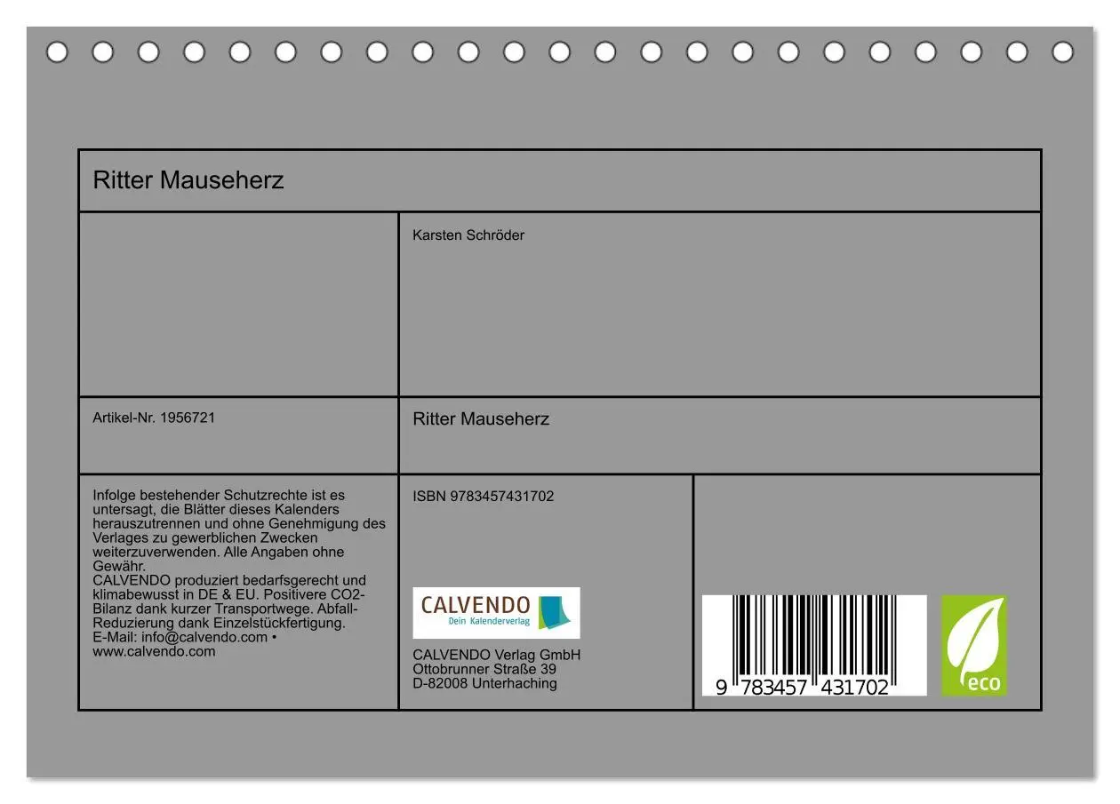 Bild: 9783457431702 | Ritter Mauseherz (Tischkalender 2026 DIN A5 quer), CALVENDO...