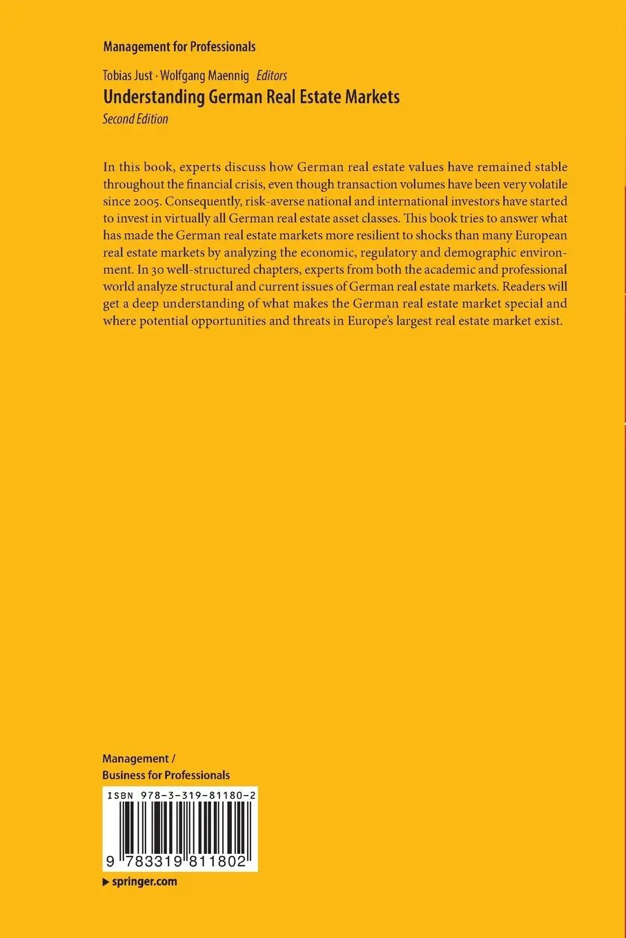 Rückseite: 9783319811802 | Understanding German Real Estate Markets | Tobias Just (u. a.) | Buch