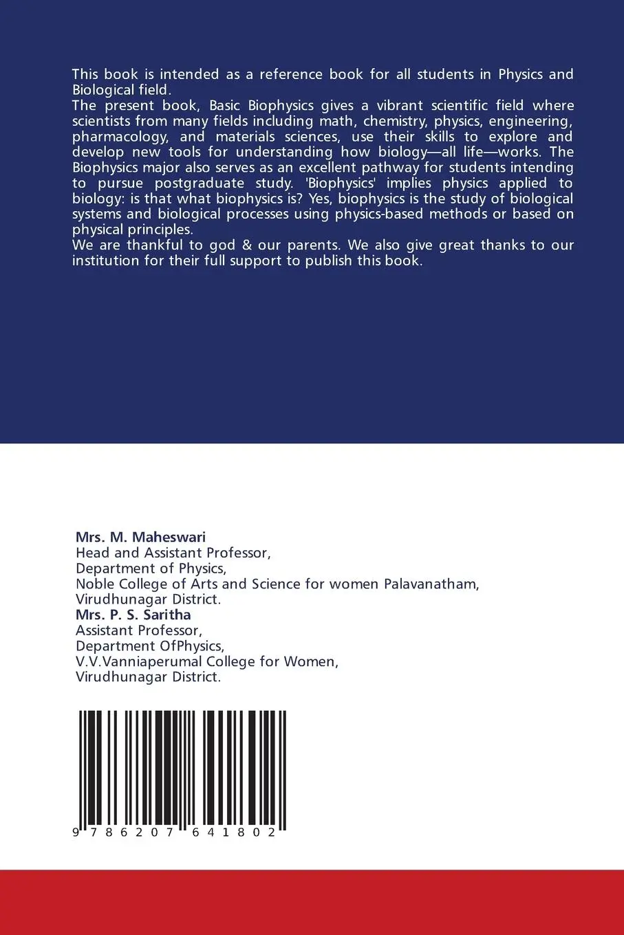 Rückseite: 9786207641802 | Basic Biophysics | M. Maheswari (u. a.) | Taschenbuch | Englisch