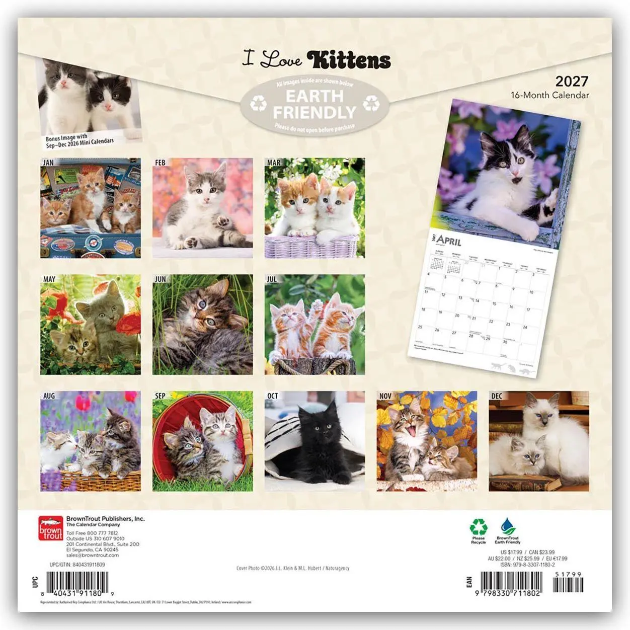 Rückseite: 9798330711802 | I Love Kittens - Ich liebe Katzenbabys 2027 - 16-Monatskalender | 2027