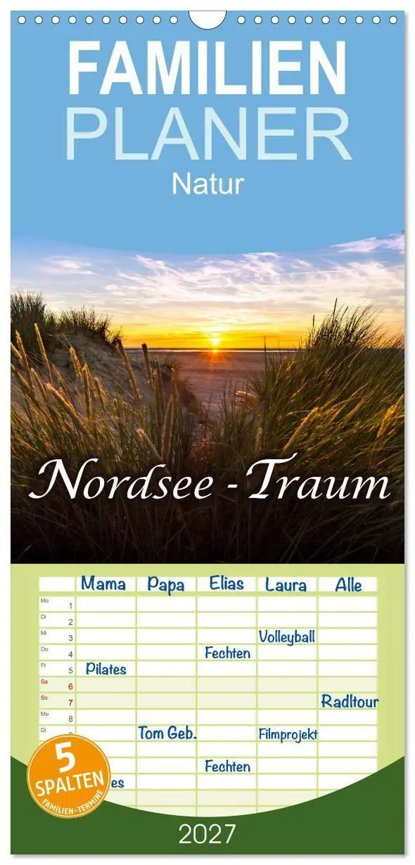 Familienplaner 2027 - Nordsee - Traum mit 5 Spalten (Wandkalender, 21 x 45 cm) CALVENDO