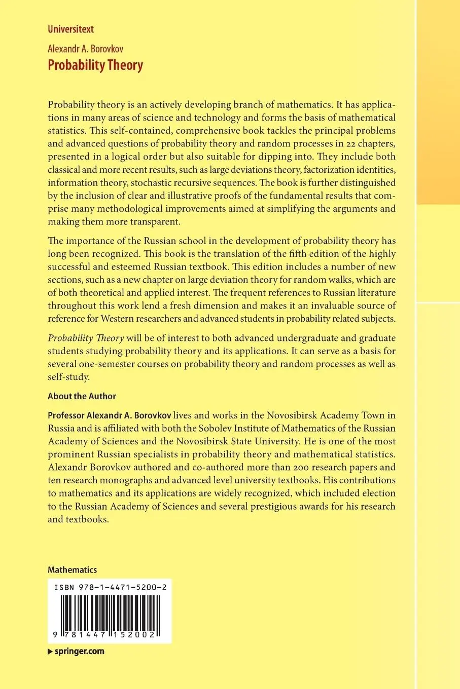 Rückseite: 9781447152002 | Probability Theory | Alexandr A. Borovkov | Taschenbuch | xxviii