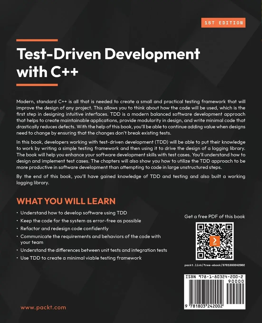 Rückseite: 9781803242002 | Test-Driven Development with C++ | Abdul Wahid Tanner | Taschenbuch