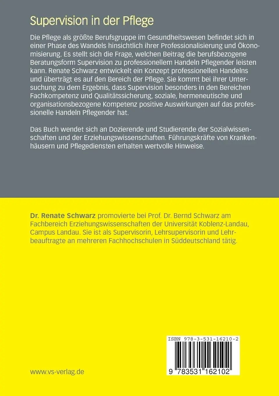Rückseite: 9783531162102 | Supervision und professionelles Handeln Pflegender | Renate Schwarz