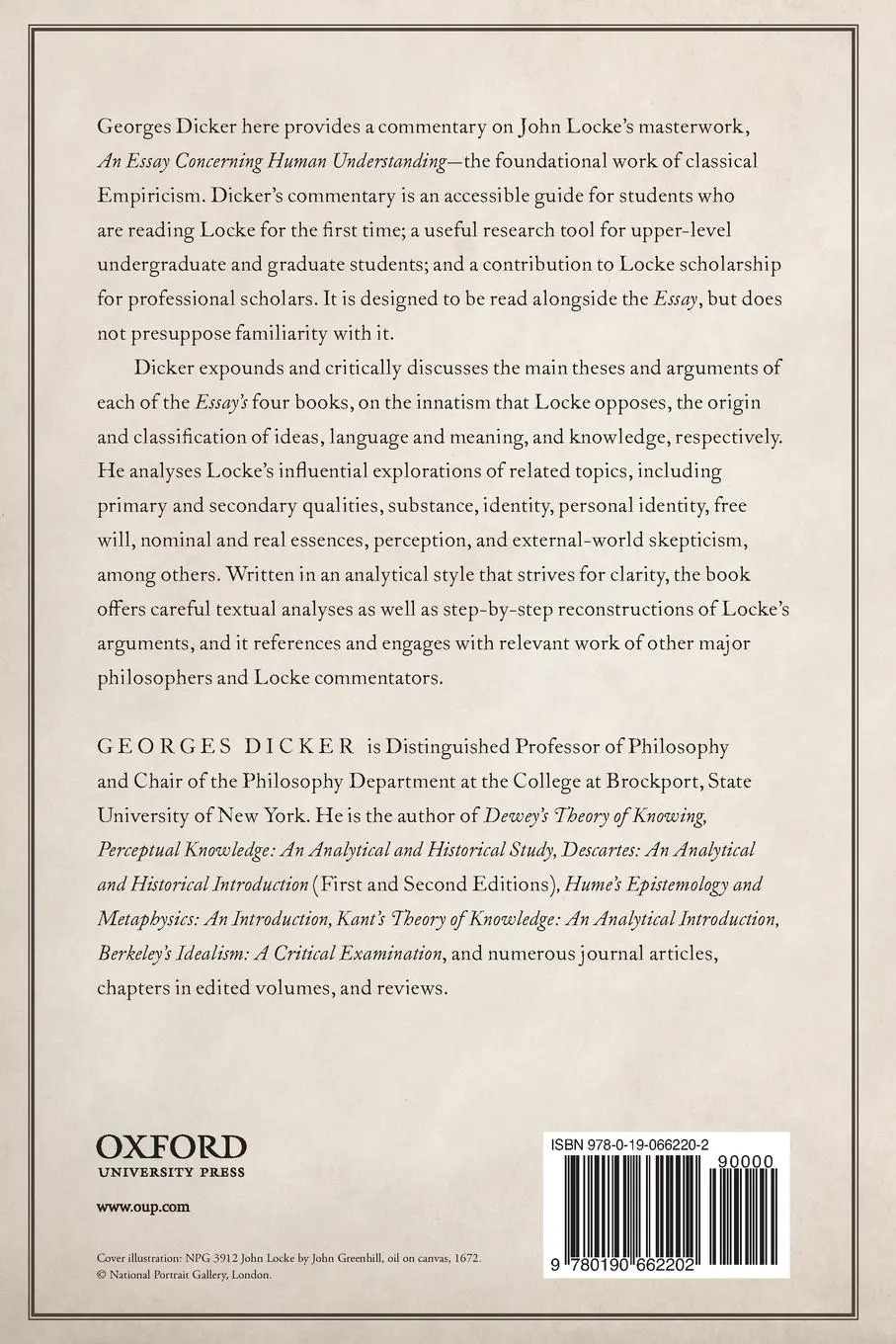 Rückseite: 9780190662202 | Locke on Knowledge and Reality | Dicker | Taschenbuch | Englisch
