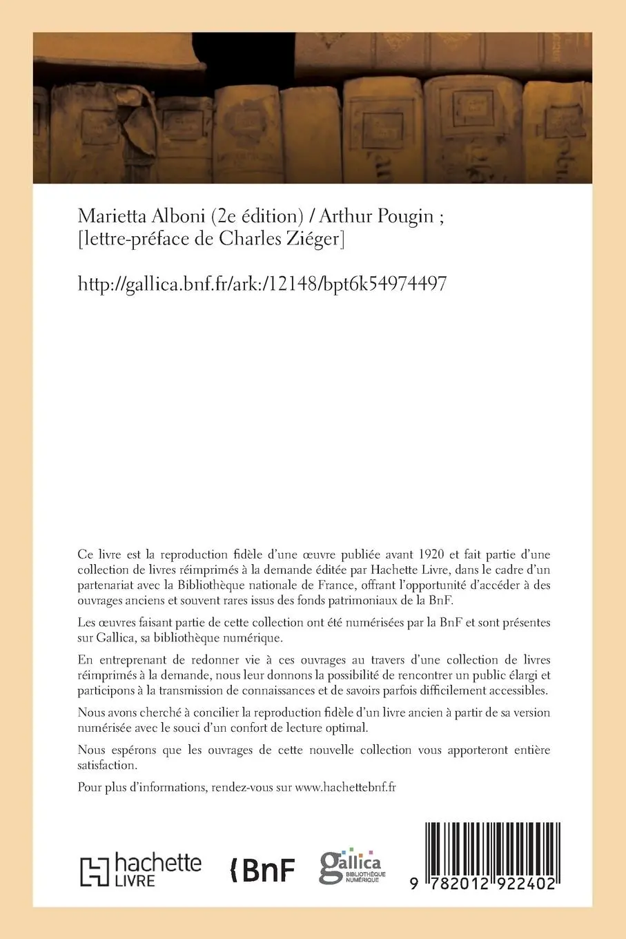 Rückseite: 9782012922402 | Marietta Alboni (2e Édition) | Arthur Pougin | Taschenbuch | 2013
