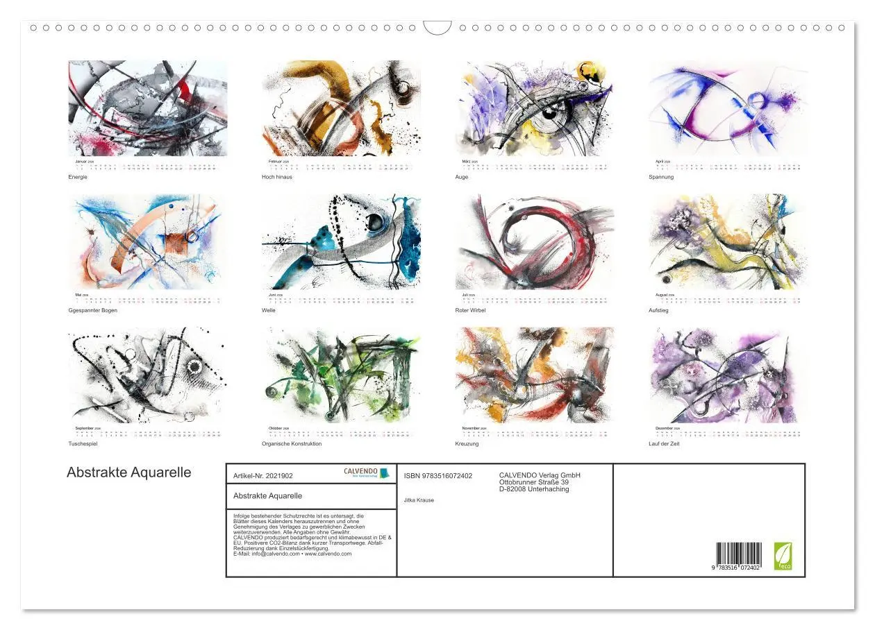 Bild: 9783516072402 | Abstrakte Aquarelle (Wandkalender 2026 DIN A2 quer), CALVENDO...