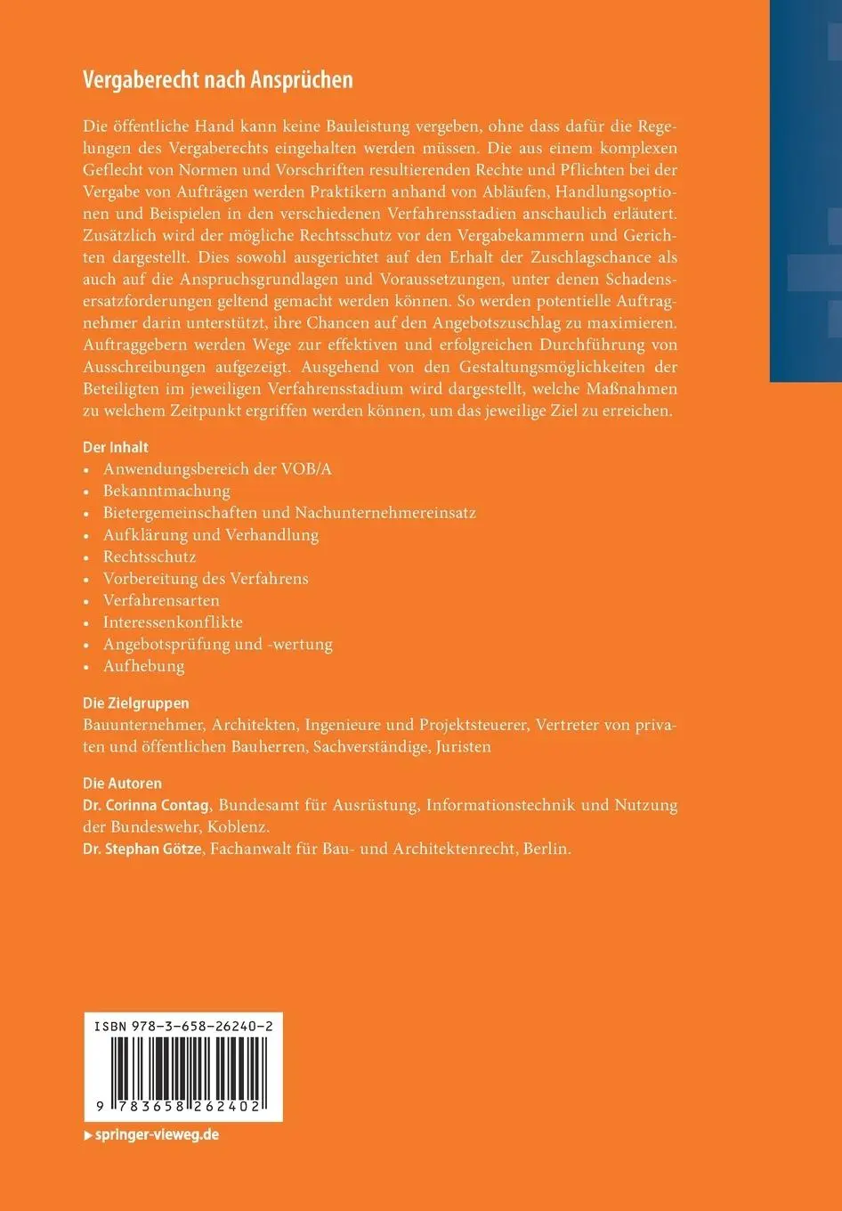 Rückseite: 9783658262402 | Vergaberecht nach Ansprüchen | Stephan Götze (u. a.) | Taschenbuch | x