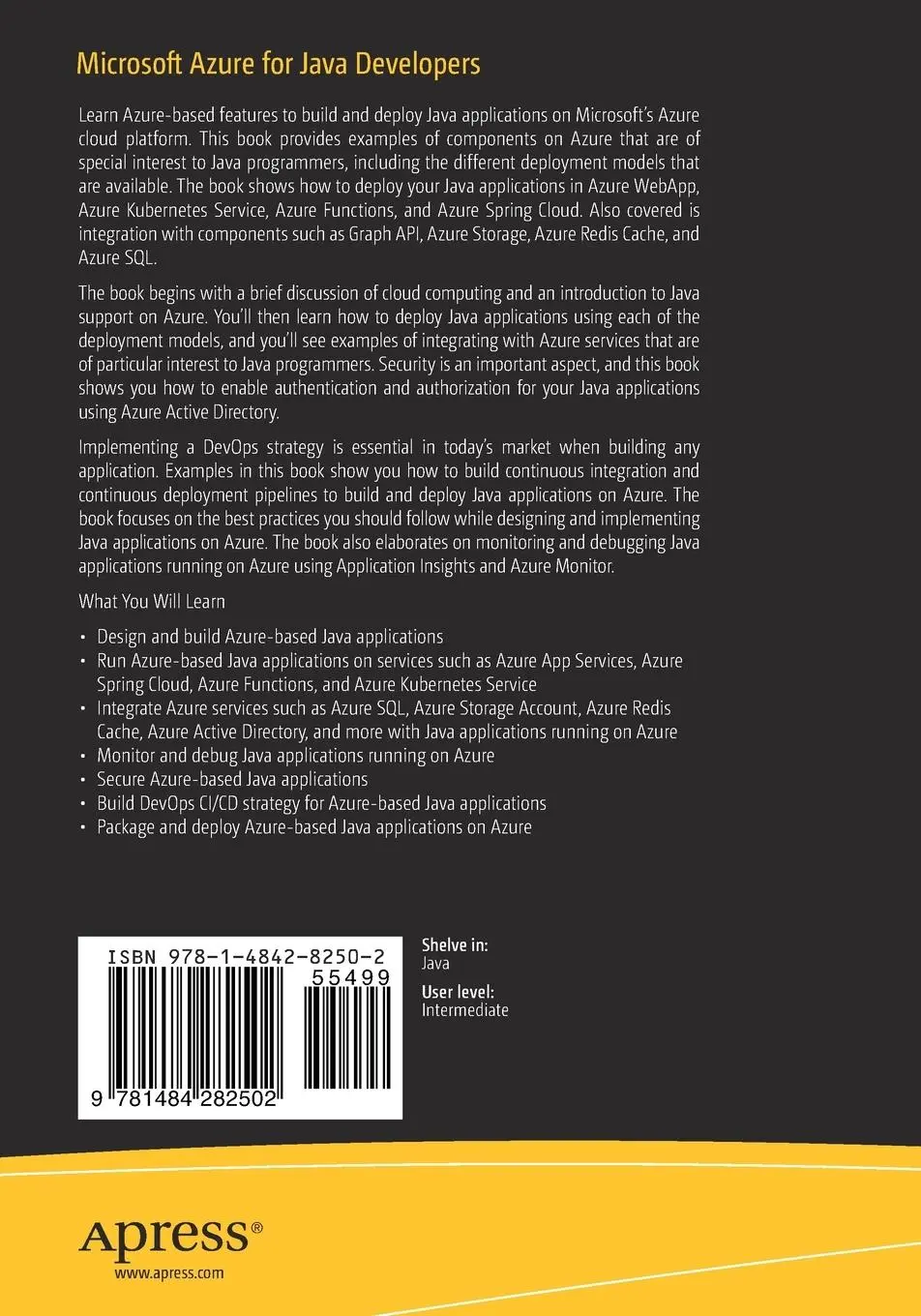 Rückseite: 9781484282502 | Microsoft Azure for Java Developers | Abhishek Mishra | Taschenbuch