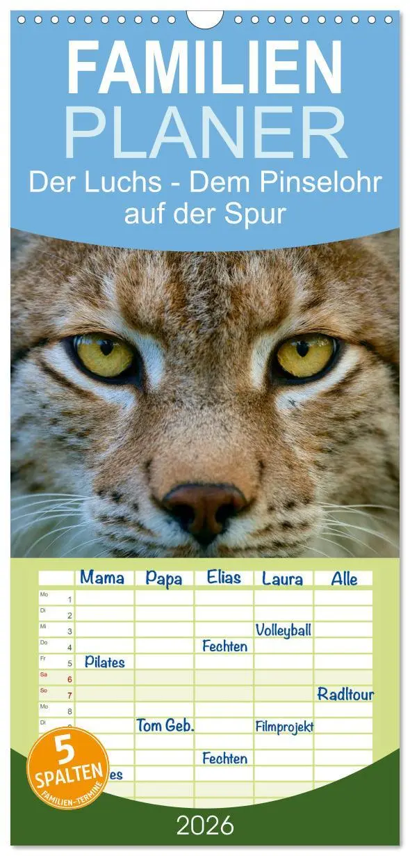 Cover: 9783516512502 | Familienplaner 2026 - Der Luchs - Dem Pinselohr auf der Spur mit 5...