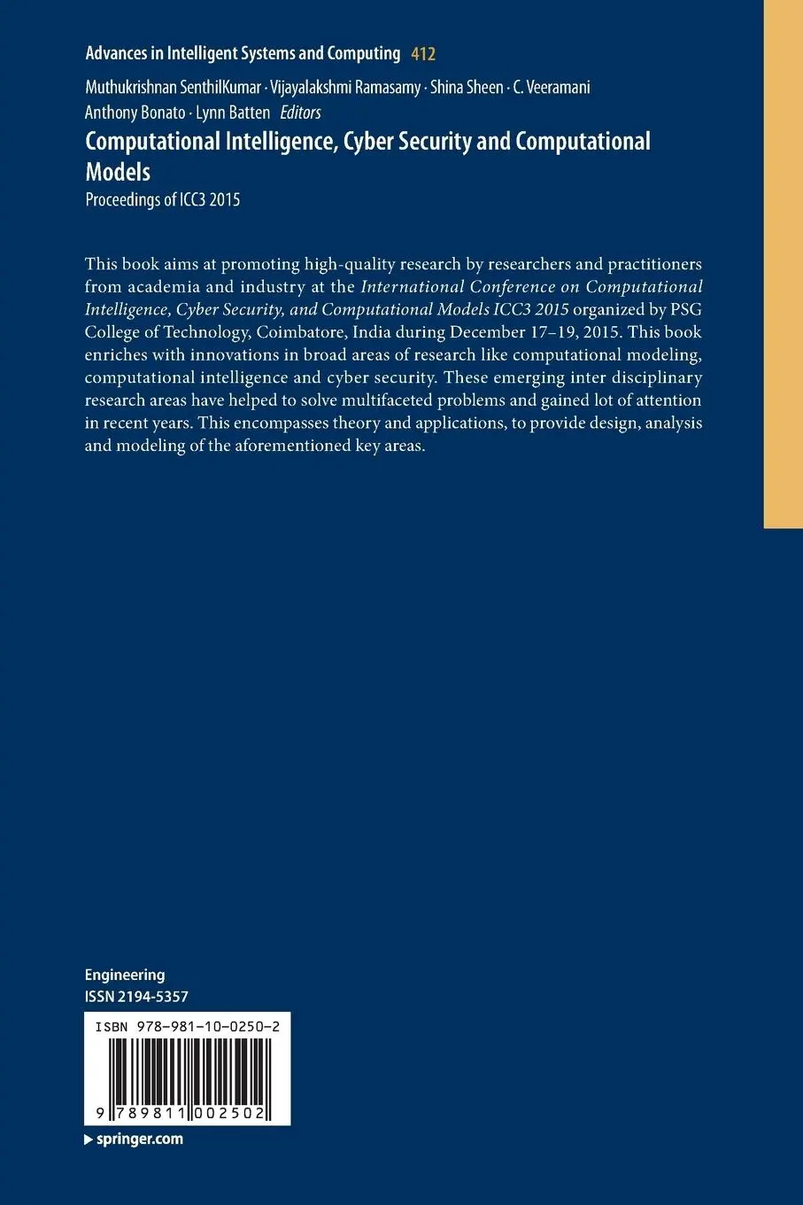 Rückseite: 9789811002502 | Computational Intelligence, Cyber Security and Computational Models