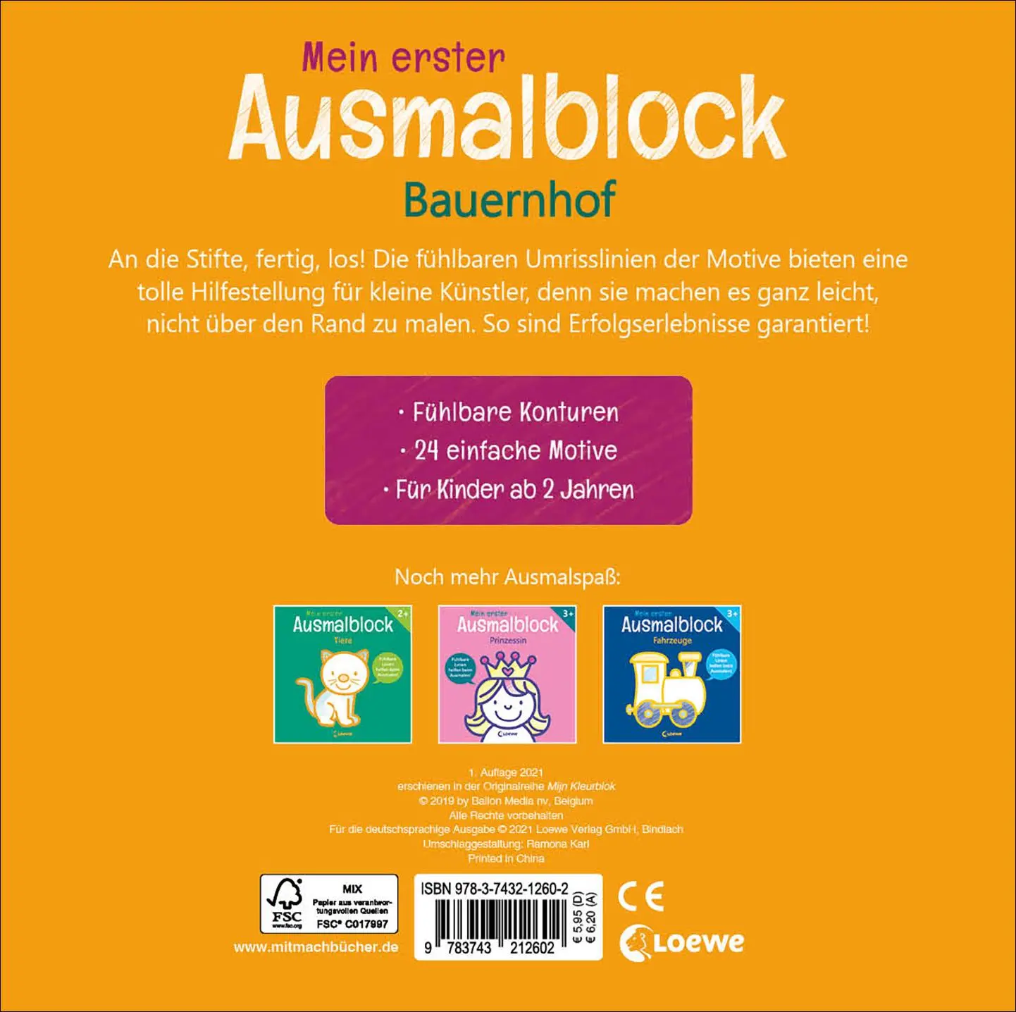 Rückseite: 9783743212602 | Mein erster Ausmalblock - Bauernhof | Loewe Kreativ | Taschenbuch