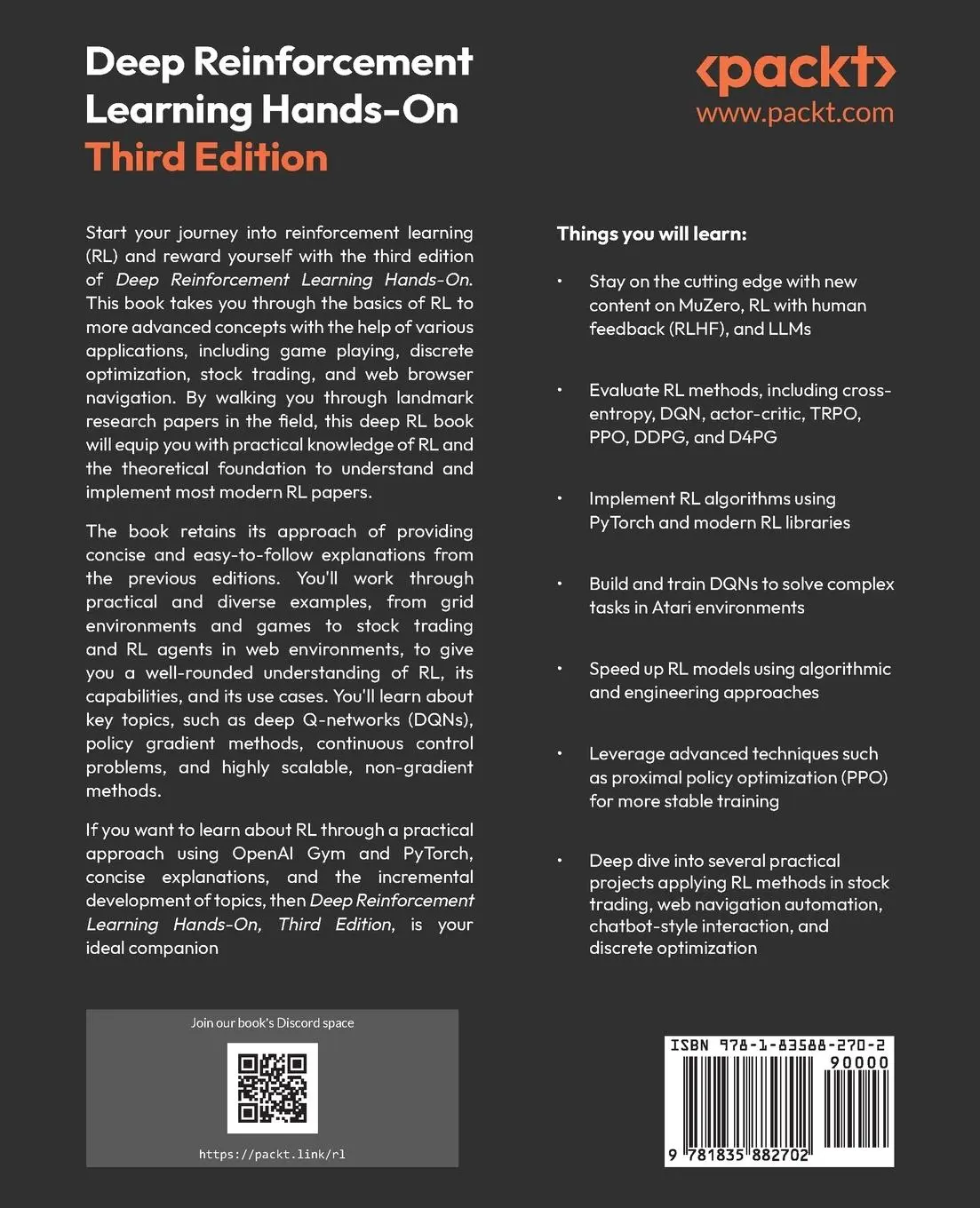 Rückseite: 9781835882702 | Deep Reinforcement Learning Hands-On - Third Edition | Maxim Lapan