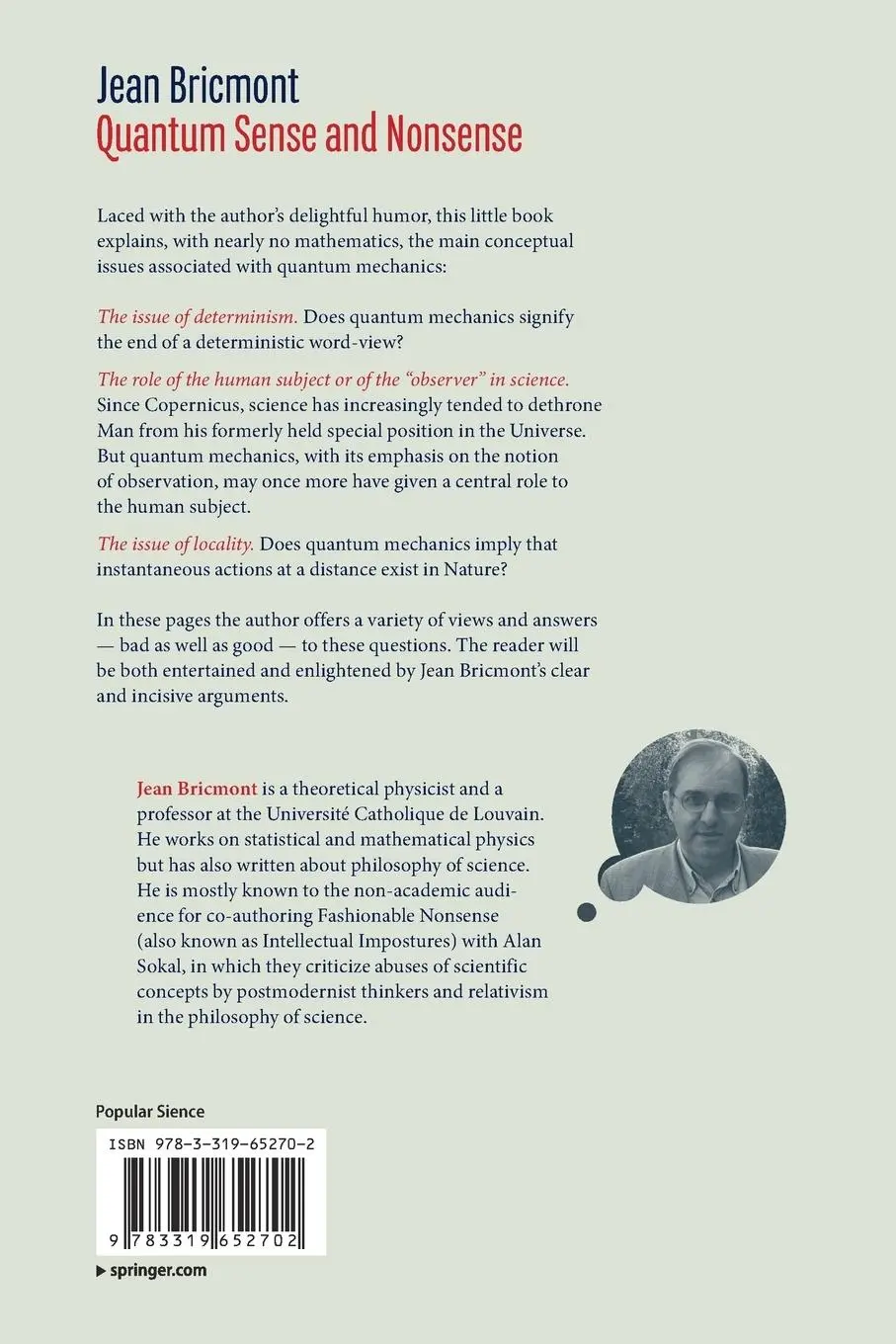 Rückseite: 9783319652702 | Quantum Sense and Nonsense | Jean Bricmont | Taschenbuch | xii | 2017