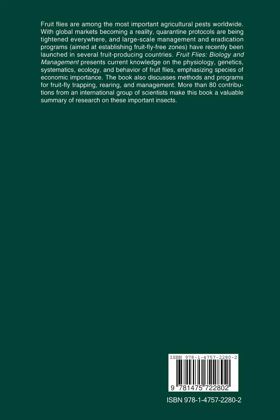 Rückseite: 9781475722802 | Fruit Flies | Biology and Management | Pablo Liedo (u. a.) | Buch