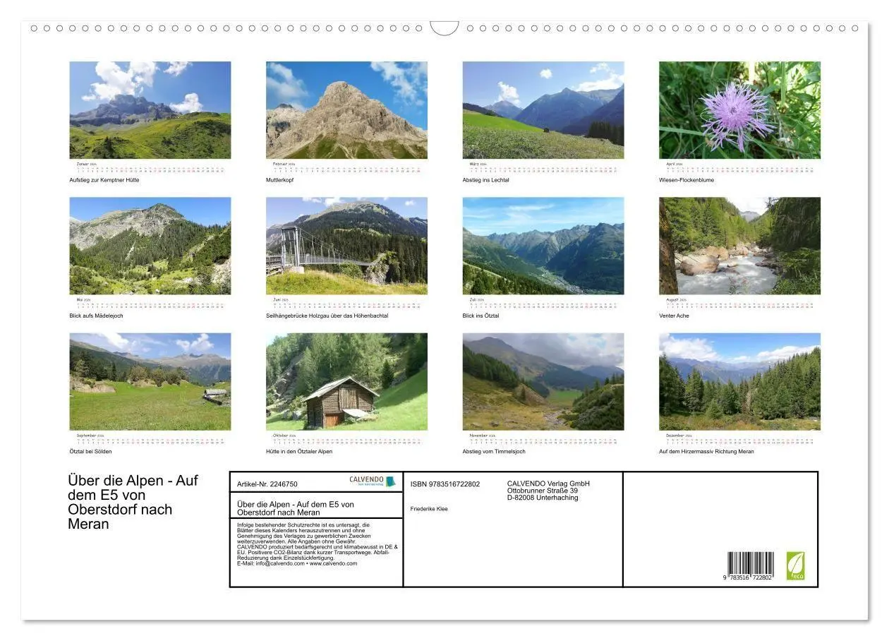 Bild: 9783516722802 | Über die Alpen - Auf dem E5 von Oberstdorf nach Meran (Wandkalender...