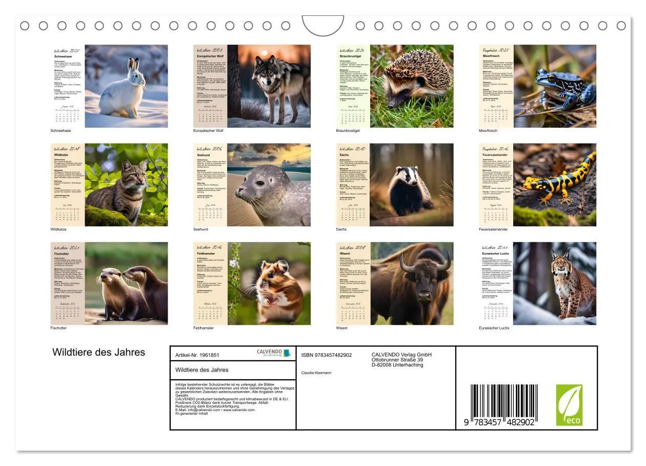 Bild: 9783457482902 | Wildtiere des Jahres (Wandkalender 2026 DIN A4 quer), CALVENDO...