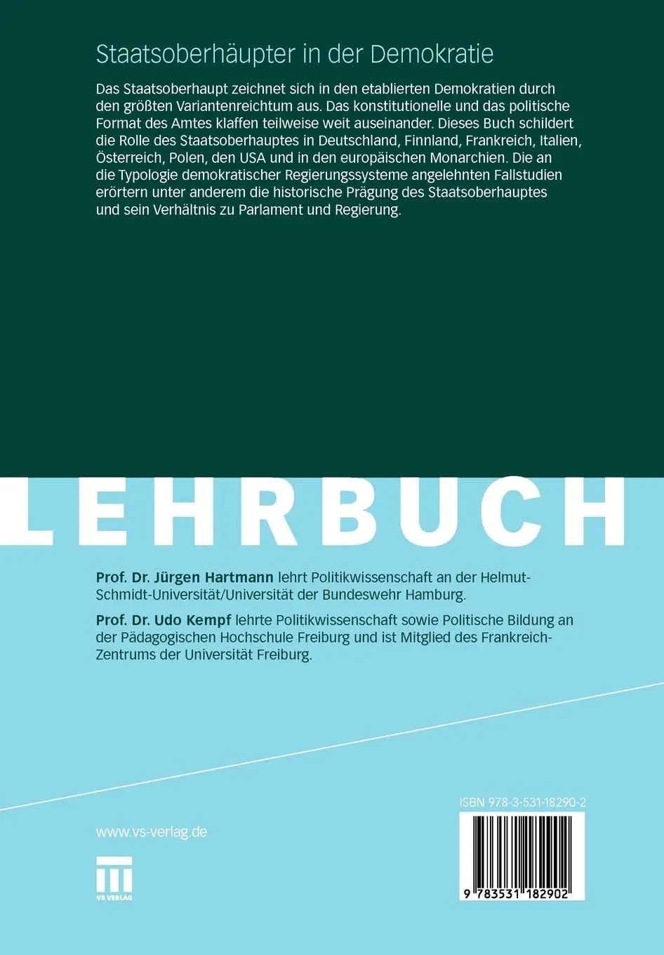 Rückseite: 9783531182902 | Staatsoberhäupter in der Demokratie | Jürgen Hartmann (u. a.) | Buch