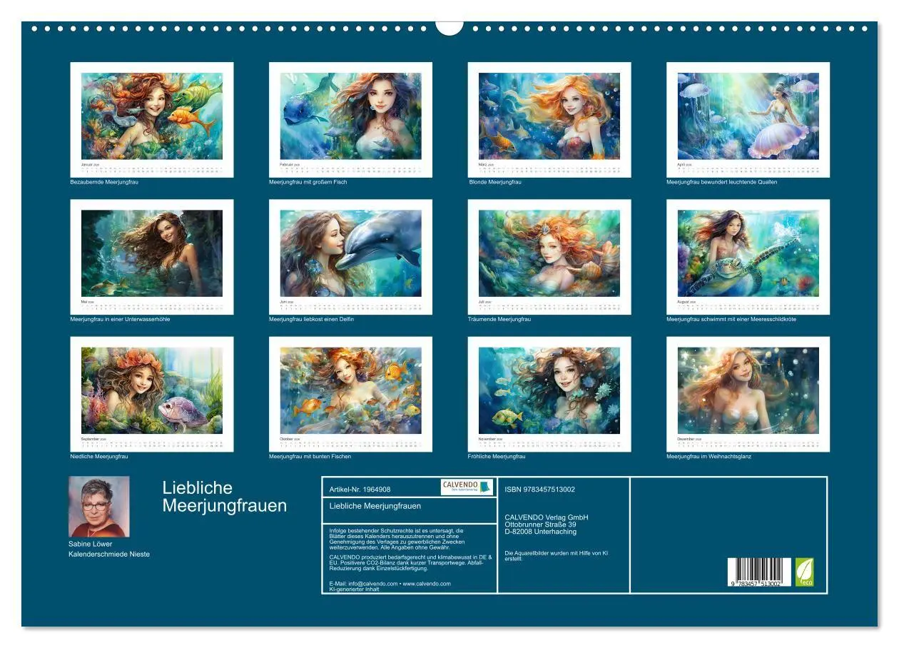 Bild: 9783457513002 | Liebliche Meerjungfrauen (Wandkalender 2026 DIN A2 quer), CALVENDO...