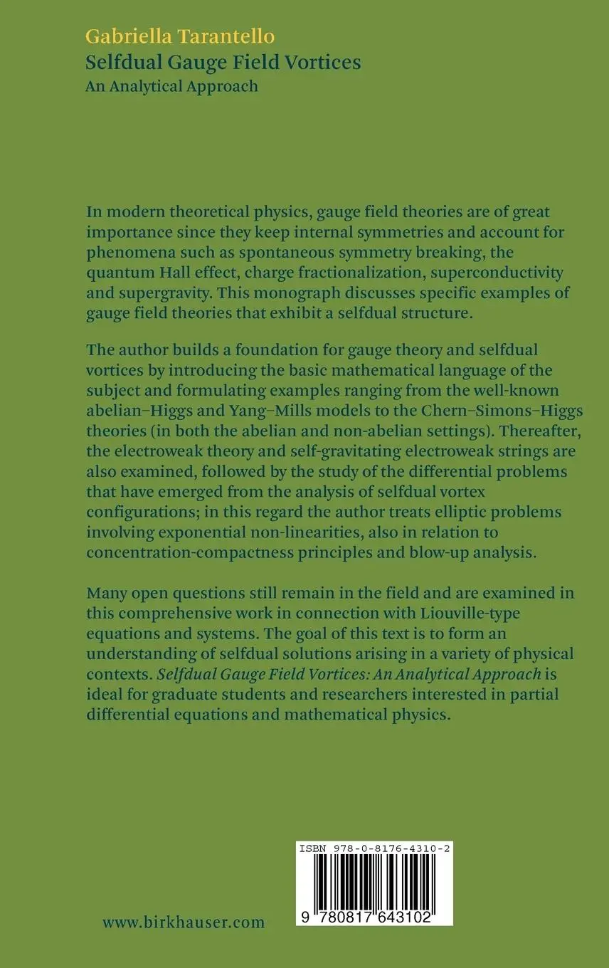 Rückseite: 9780817643102 | Selfdual Gauge Field Vortices | An Analytical Approach | Tarantello